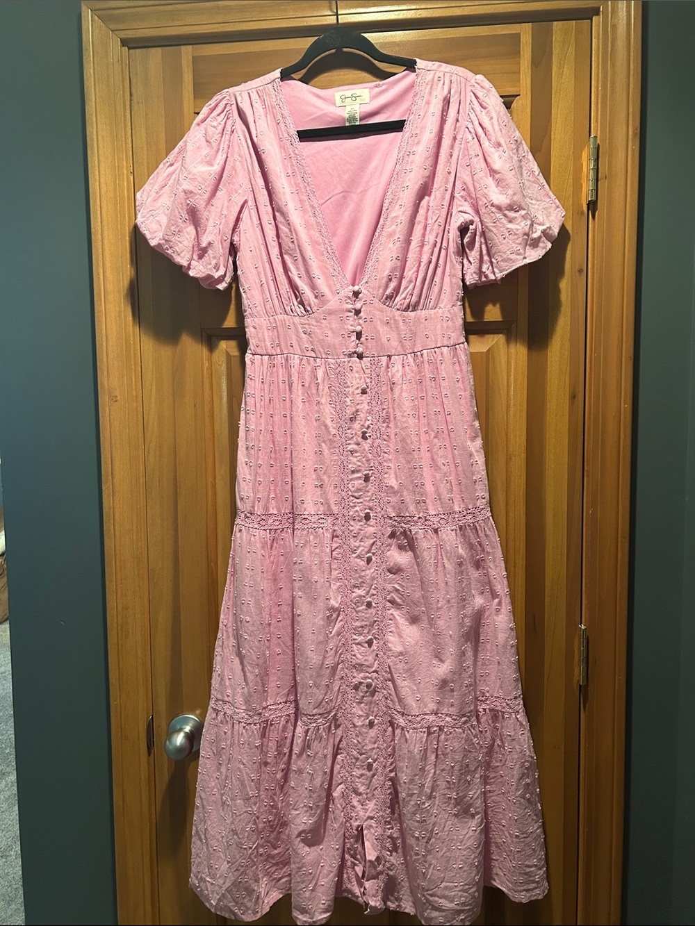 Jessica Simpson Light Pink Eyelet Button-Front Maxi Dress NWOT